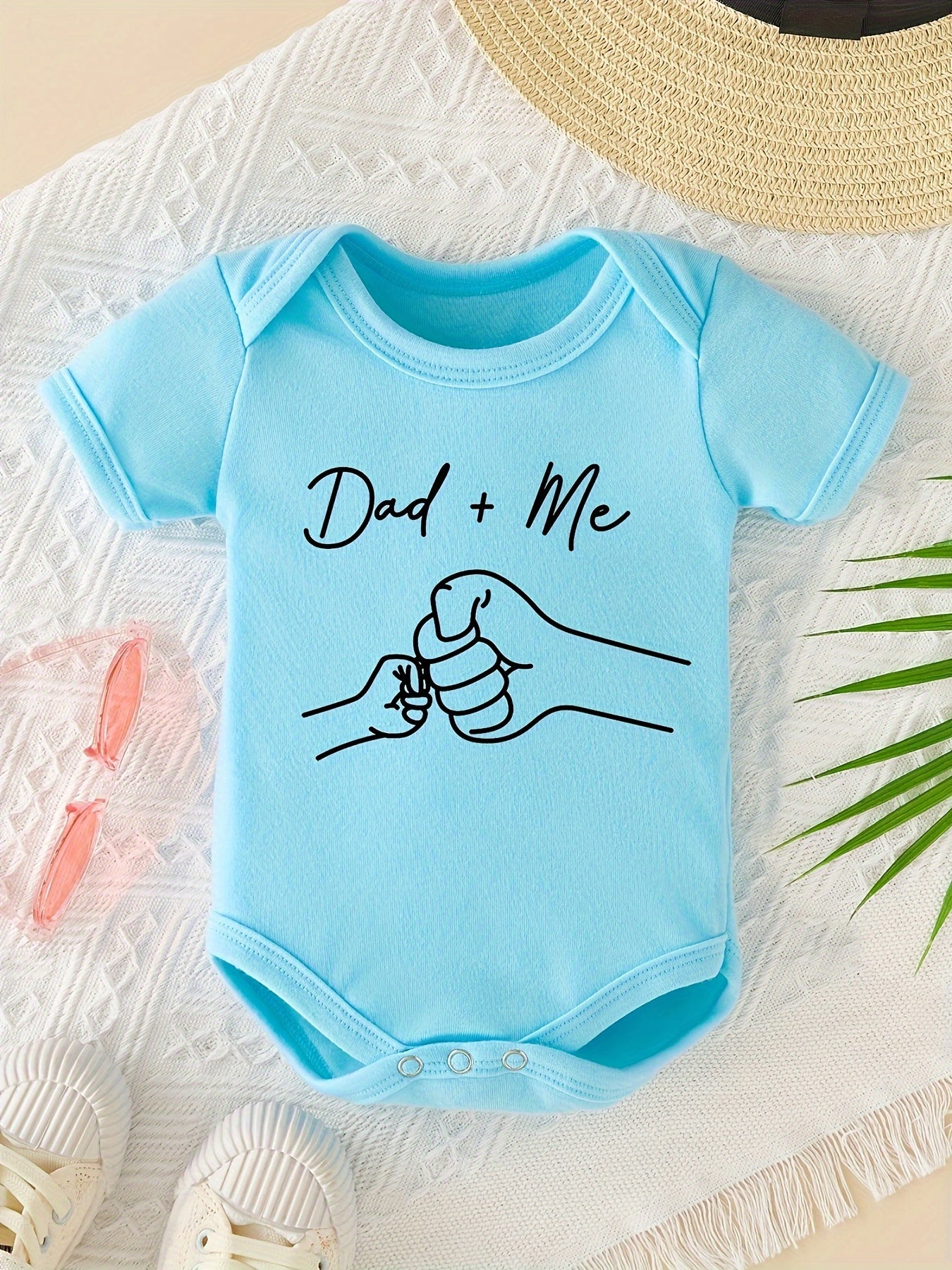 Infant's "Dad+Me" Fists Bump Print Bodysuit, Comfy Short Sleeve Onesie, Baby Boy's Clothing