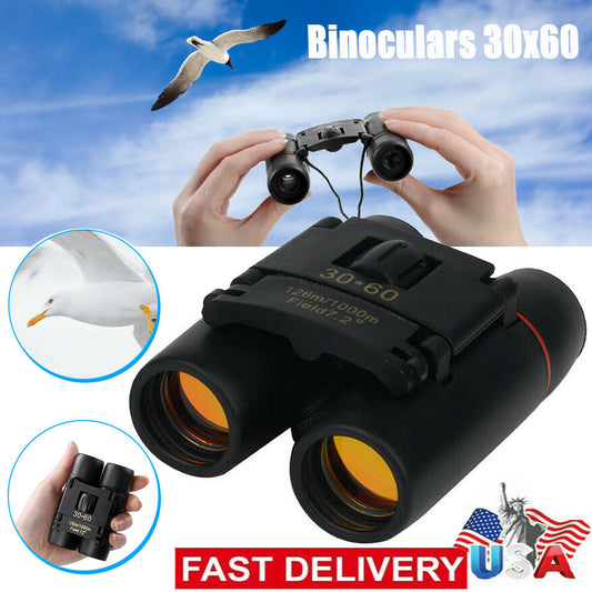 Binoculars 30x60 Zoom Travel Compact Folding Telescope Hunting Day Night Outdoor Small Pocket Binoculars Compact Adults for Hunting / Bird Watching