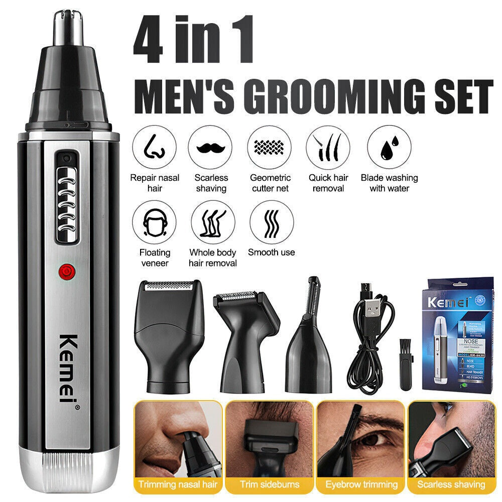 4 In 1 KEMEI Rechargeable Hair Beard Eyebrow Ear Nose Shaver Trimmer Electric Kits UK