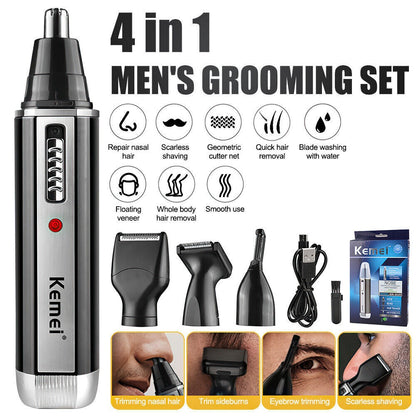 4 In 1 KEMEI Rechargeable Hair Beard Eyebrow Ear Nose Shaver Trimmer Electric Kits UK