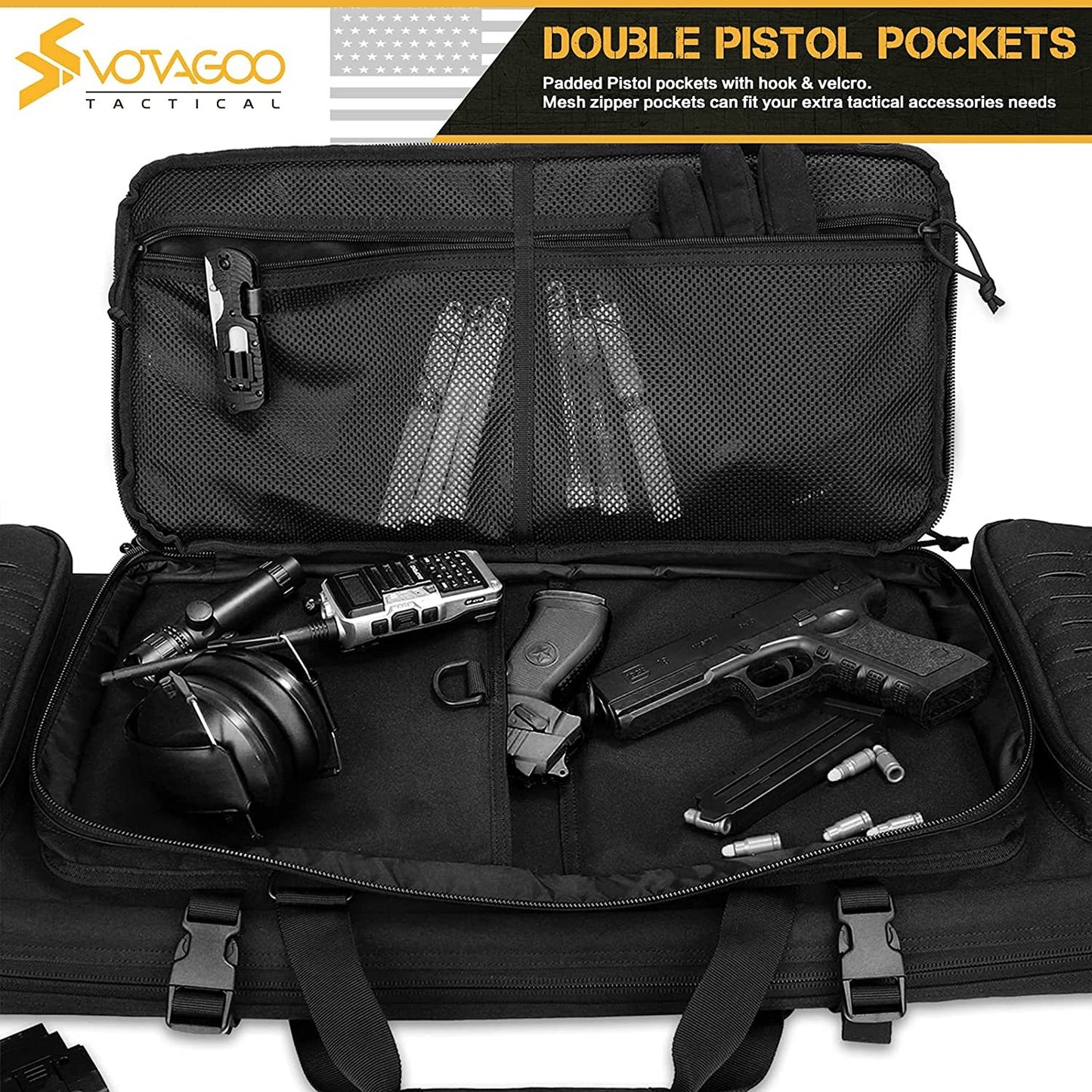 VOTAGOO Double Rifle Case Gun Bag, Safely Long-Barrel Firearm Transportation Cases  Locks, All-Weather Soft Tactical Range Bag Backpack For Shotgun Spacious Heavy Duty