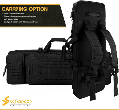 VOTAGOO Double Rifle Case Gun Bag, Safely Long-Barrel Firearm Transportation Cases  Locks, All-Weather Soft Tactical Range Bag Backpack For Shotgun Spacious Heavy Duty