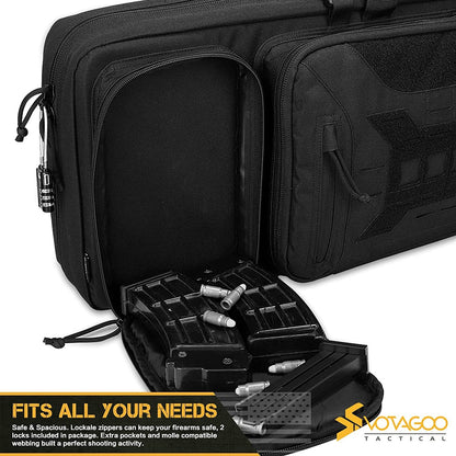 VOTAGOO Double Rifle Case Gun Bag, Safely Long-Barrel Firearm Transportation Cases  Locks, All-Weather Soft Tactical Range Bag Backpack For Shotgun Spacious Heavy Duty