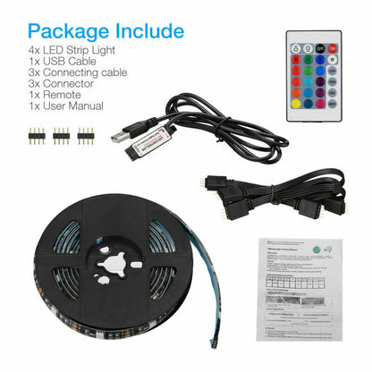 RGB LED Strip TV Background Light Remote Kit For TV 4x50CM USB 5V