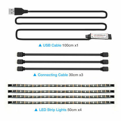 RGB LED Strip TV Background Light Remote Kit For TV 4x50CM USB 5V