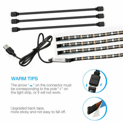 RGB LED Strip TV Background Light Remote Kit For TV 4x50CM USB 5V