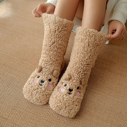 Cartoon Floor Winter Thick Polyester Fleece Fluffy Microfiber Women Fuzzy Socks Funny Fuzzy Dog Slipper Socks For Women Cute Fluffy Thick Warm Winter Socks Microfiber Soft Home Socks Christmas Gift