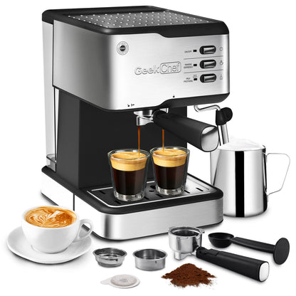 Geek Chef Espresso Machine, Espresso&Cappuccino Latte Maker 20 Bar Coffee Machine Compatible With ESE POD Capsules Filter&Milk Frother Steam Wand, 950W, 1.5L Water Tank