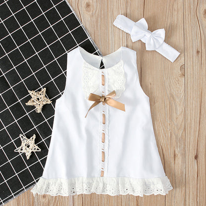 Girls cute baby sleeveless bow skirt