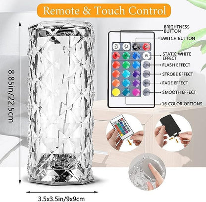 LED Crystal Table Lamp Rose Light Touch Enabled 16 Colors