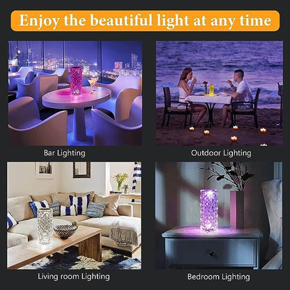 LED Crystal Table Lamp Rose Light Touch Enabled 16 Colors