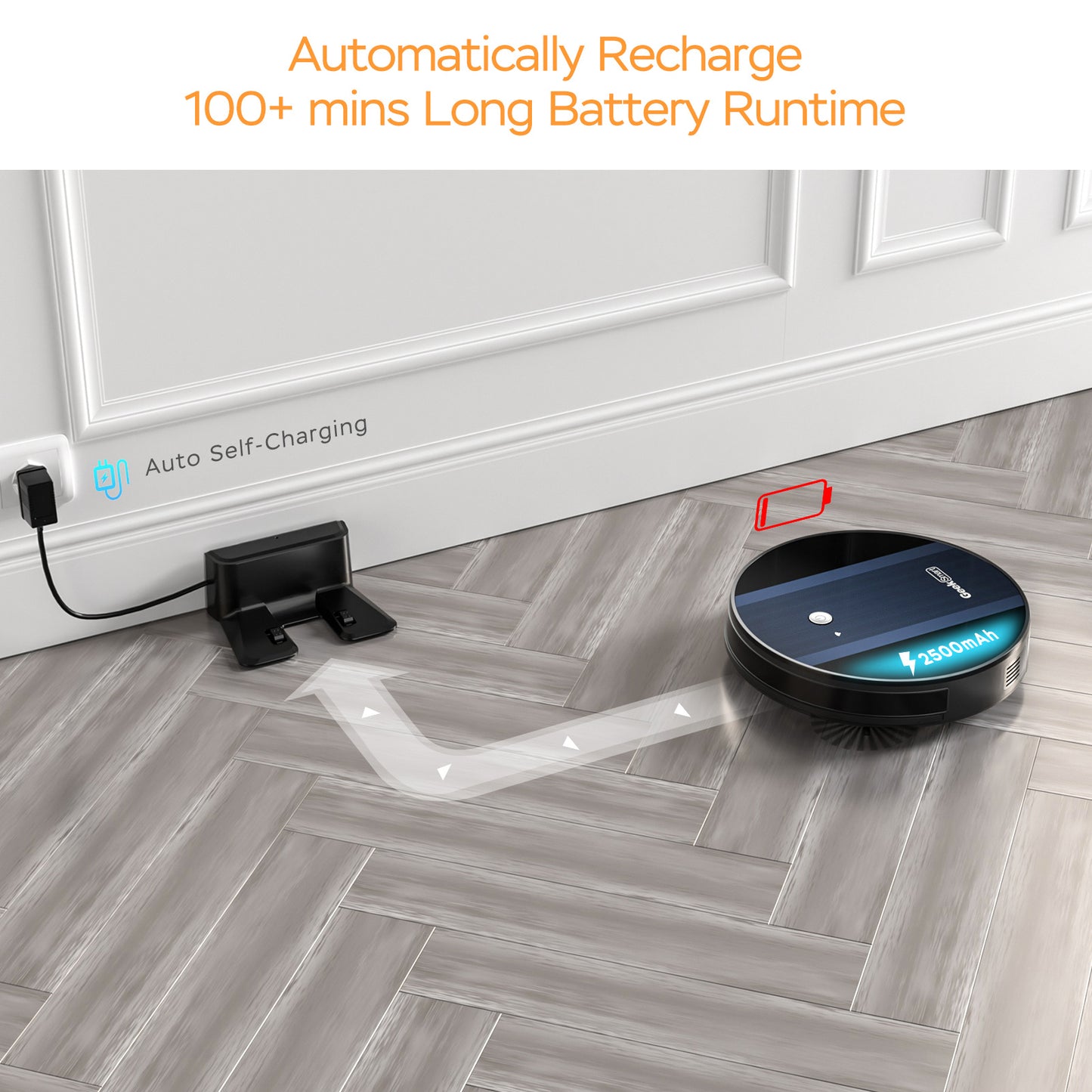 Geek Smart Robot Vacuum Cleaner G6 Plus, Ultra-Thin, 1800Pa Strong Suction, Automatic Self-Charging, Wi-Fi Connectivity, App Control, Custom Cleaning, Great For Hard Floors To Carpets.