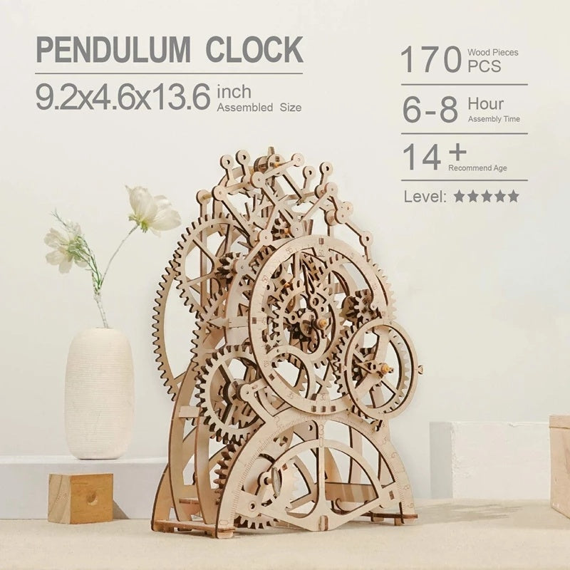 Robotime Rokr Pendulum Clock 170 Pcs 3D Wooden Puzzle Toys Building Block Kits Assembly Gifts For Children and Adults