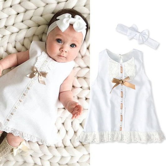 Girls cute baby sleeveless bow skirt