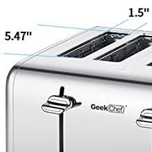 Geek Chef Toaster 4 Slice, Stainless Steel Extra-Wide Slot Toaster With Dual Control Panels Of Bagel,Defrost,Cancel Function