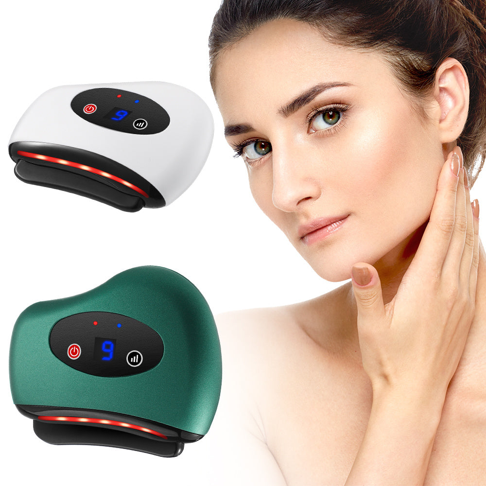 Electric Bianstone Gua Sha Board Tools Hot Compress Heating Vibration Back Facial Massager Meridian Lymphatic Drainage Scraping Heating Vibration Scraping Neck Face Skin Lifting Removal Wrinkle Tool