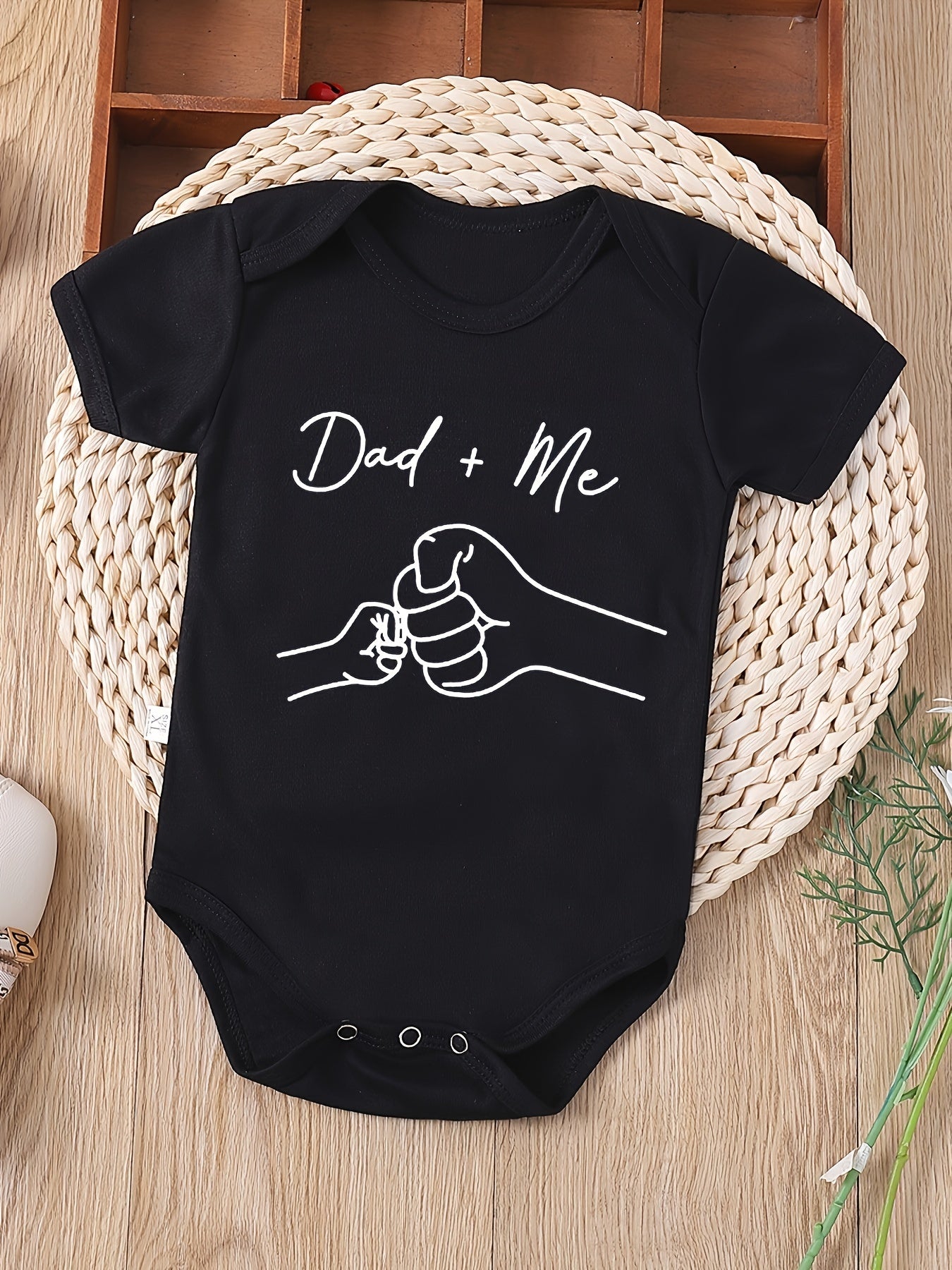 Infant's "Dad+Me" Fists Bump Print Bodysuit, Comfy Short Sleeve Onesie, Baby Boy's Clothing