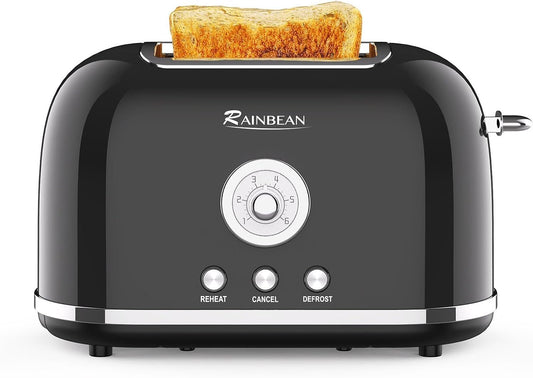 RAINBEAN Toaster 2 Slice Retro Toaster Stainless Steel With 6 Bread Shade Settings And Bagel Cancel Defrost Reheat Function, Cute Bread Toaster With Extra Wide Slot And Removable Crumb Tray