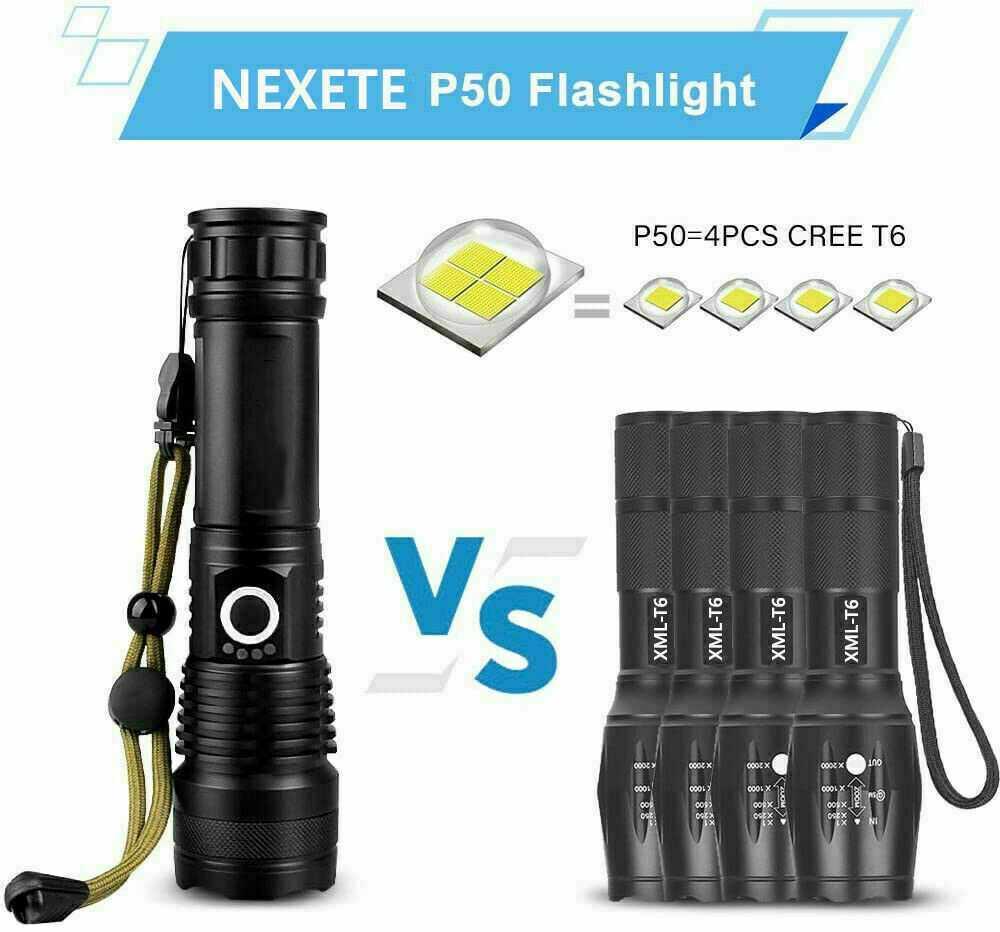 High Power Military Grade 12.000 Lumen Ultra Bright Aluminum Flashlight LED Rechargeable