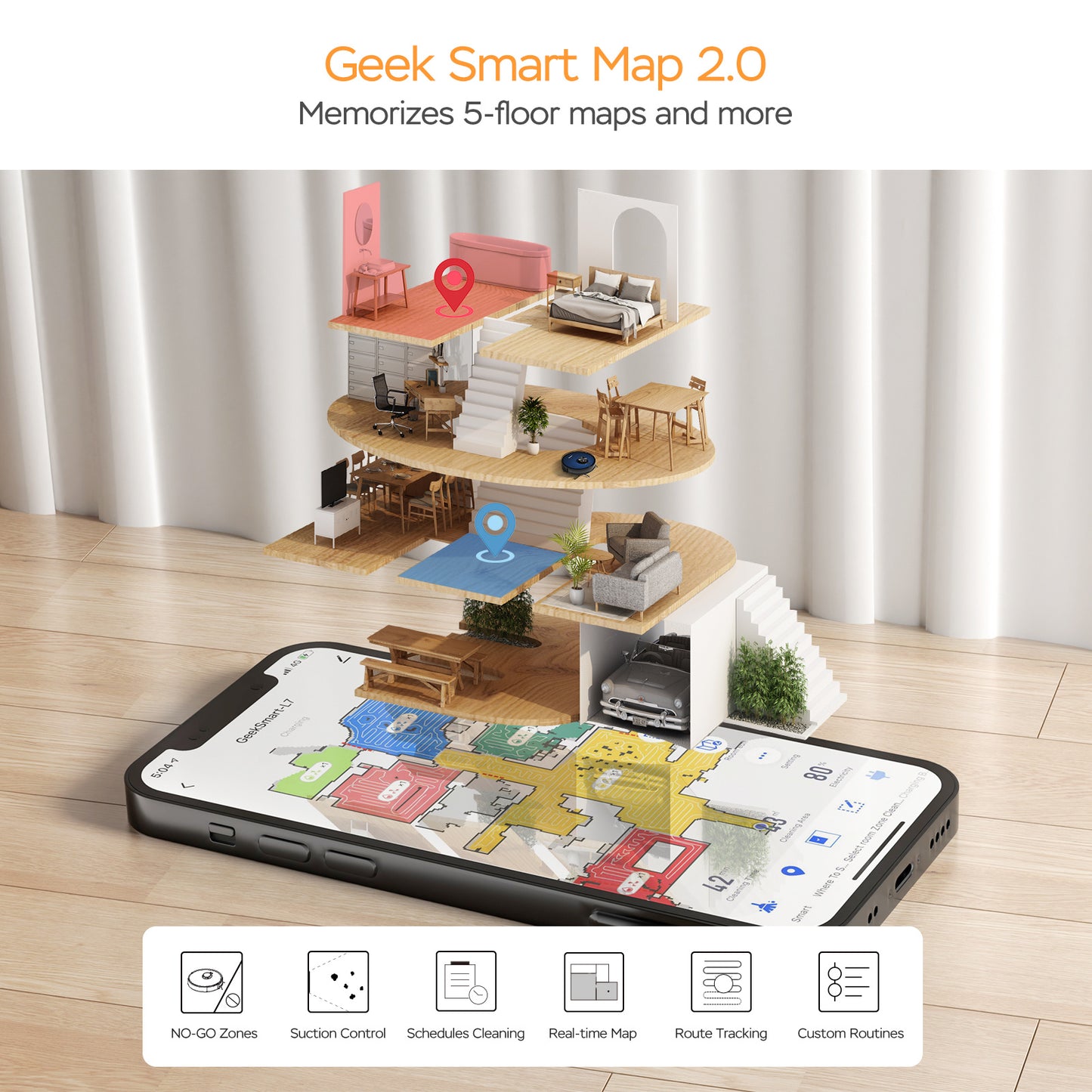 Geek Smart L7 Robot Vacuum Cleaner And Mop, LDS Navigation, Wi-Fi Connected APP, Selective Room Cleaning,MAX 2700 PA Suction, Ideal For Pets And Larger Homes