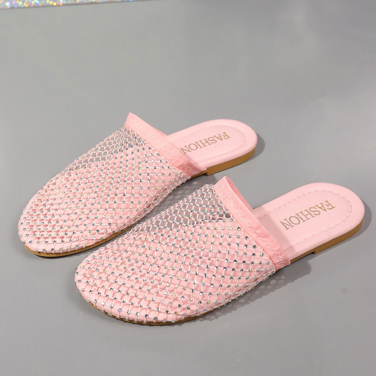 Hollow-toe Transparent Hollow Sandals With Rhinestones Summer Fashion Outdoor Slippers Flat Shoes For Women