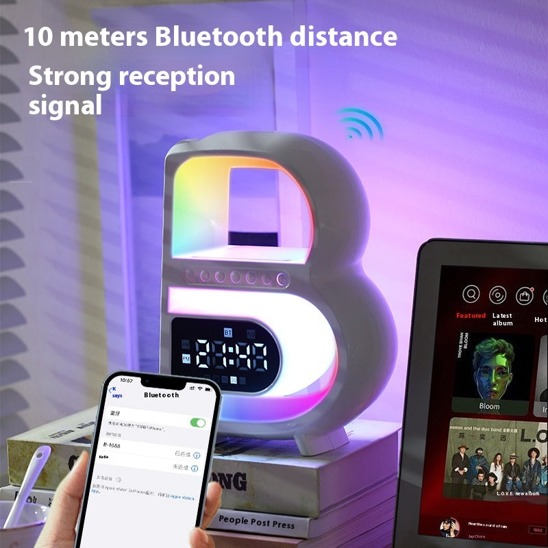 2024 New B-Shaped Bluetooth Speaker Multifunctional Smart Music Rhythm Lighting Phone Wireless Charger