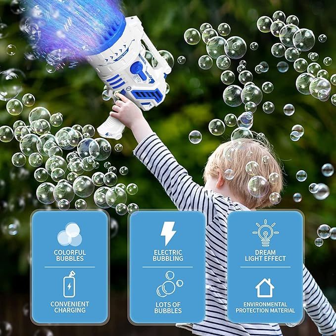 Bubble Machine Gun With Colorful Lights,Bubble Solution,69 Holes Rocket Bubble Gun,Summer Outdoor Toy For Kids, Idea For Christmas Birthday Parties Wedding