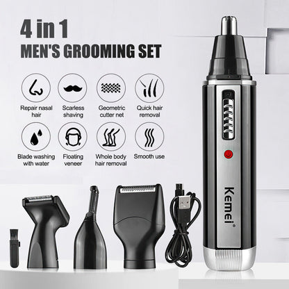 4 In 1 KEMEI Rechargeable Hair Beard Eyebrow Ear Nose Shaver Trimmer Electric Kits UK