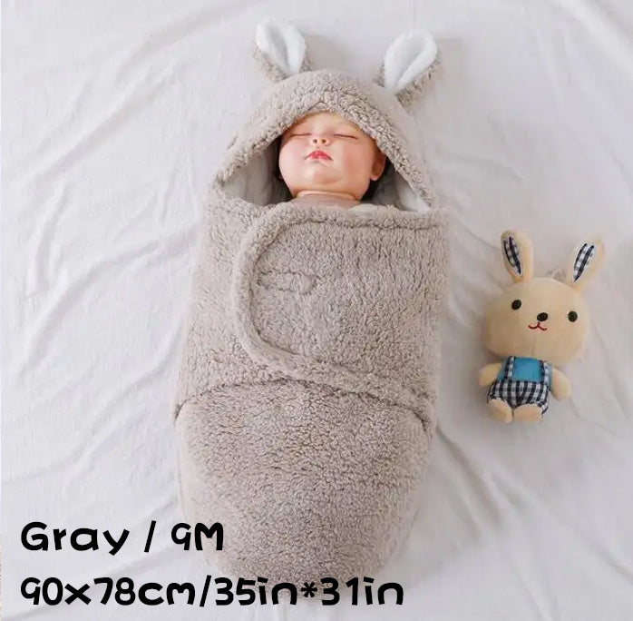 Super Soft Baby Sleeping Bag Fluffy Fleece Newborn Blanket Swaddle Blankets, Unisex Baby Wrap For Newborn Baby Boys Girls With Head-Protecting & Head-Supporting Function, Wearable Swaddle Sleep Sack