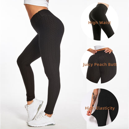 Women TIK Tok Leggings Bubble Textured Leggings Butt Lifting Yoga Pants Black