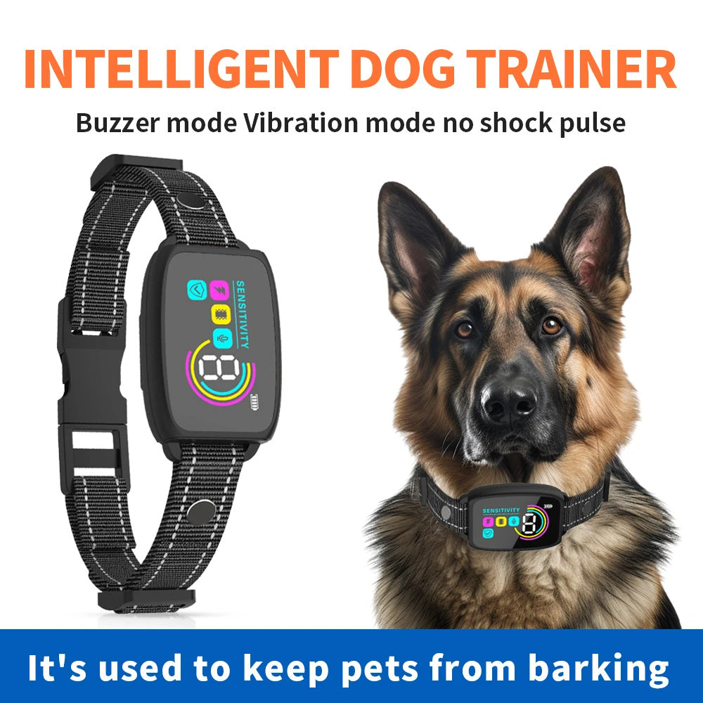 Smart Automatic Anti Barking Dog Collar Rechargeable Bark Stopper Stop Barking HD Digital Display IP67 Waterproof Collar For Dogs