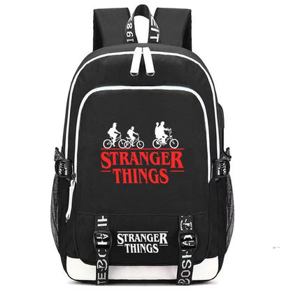 Stranger Things Backpack Ride The Bike Down The World Of Stranger Backpack Dream Of Exploring Things Laptop Daypack With USB Charging Sport Bag For Men Women Boy Girl Boys Black