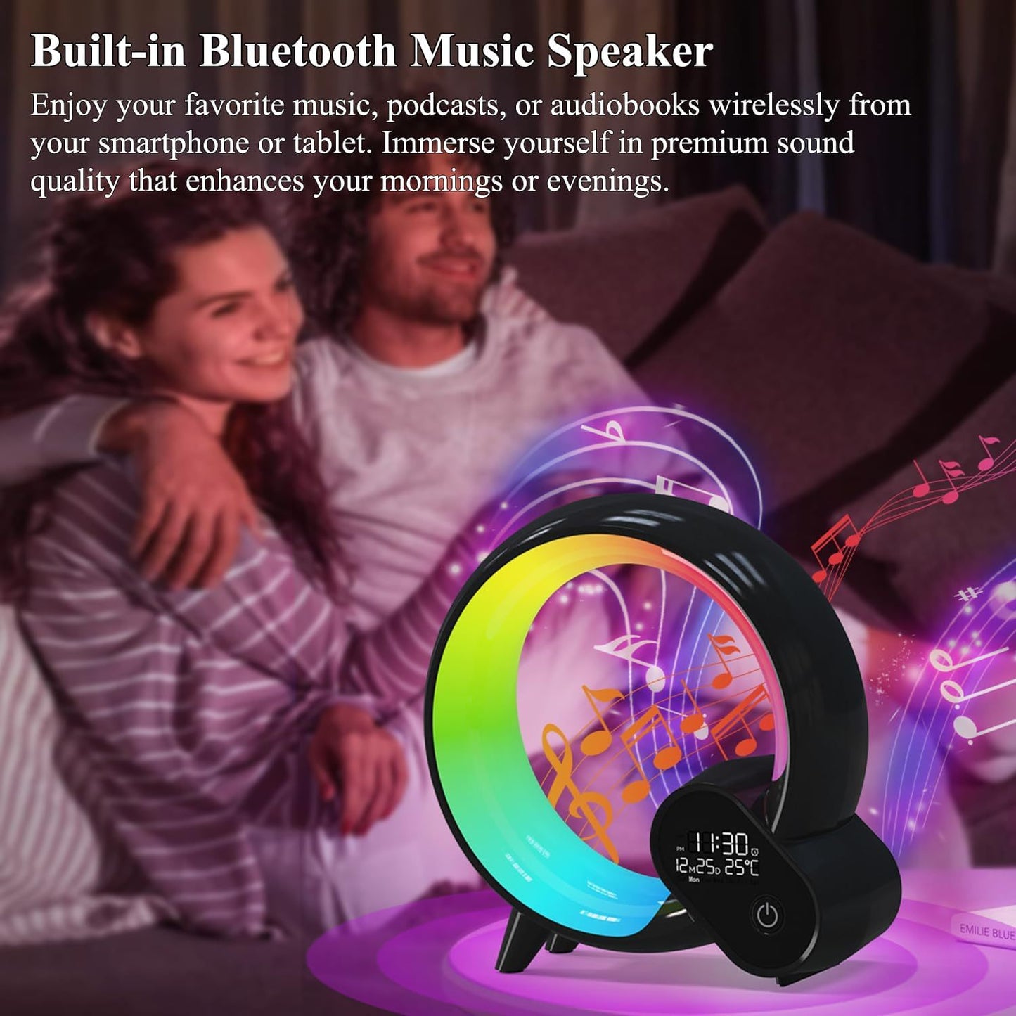 Smart Creative Q Light Analog Sunrise Digital Display Alarm Clock Bluetooth Audio Intelligent Wake-up Q Colorful Atmosphere Light