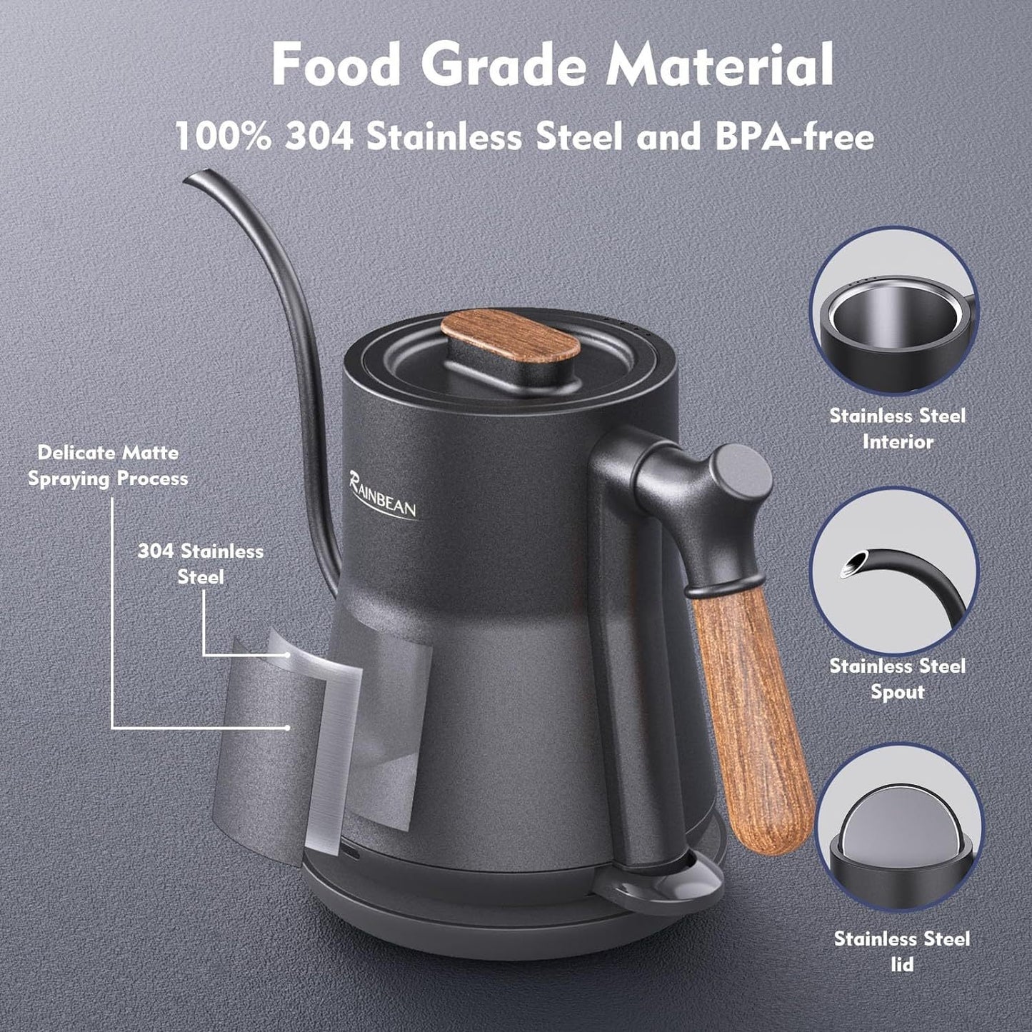 Gooseneck Electric Kettle, Pour Over Coffee Kettle Hot Water Tea Kettle,Stainless Steel Inner With Leak Proof Design,Rapid Heating, Auto Shutoff .