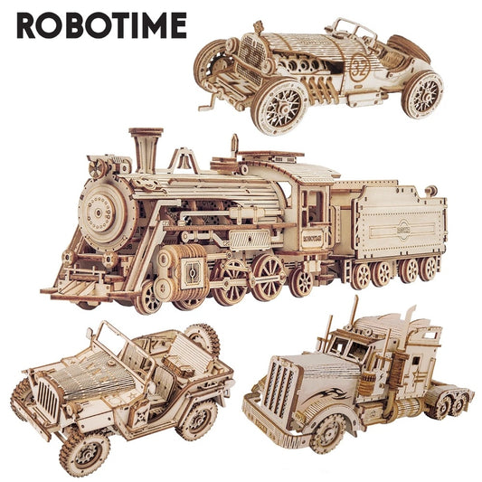 Robotime ROKR Train Model 3D Wooden Puzzle Toy Assembly Locomotive Model Building Kits