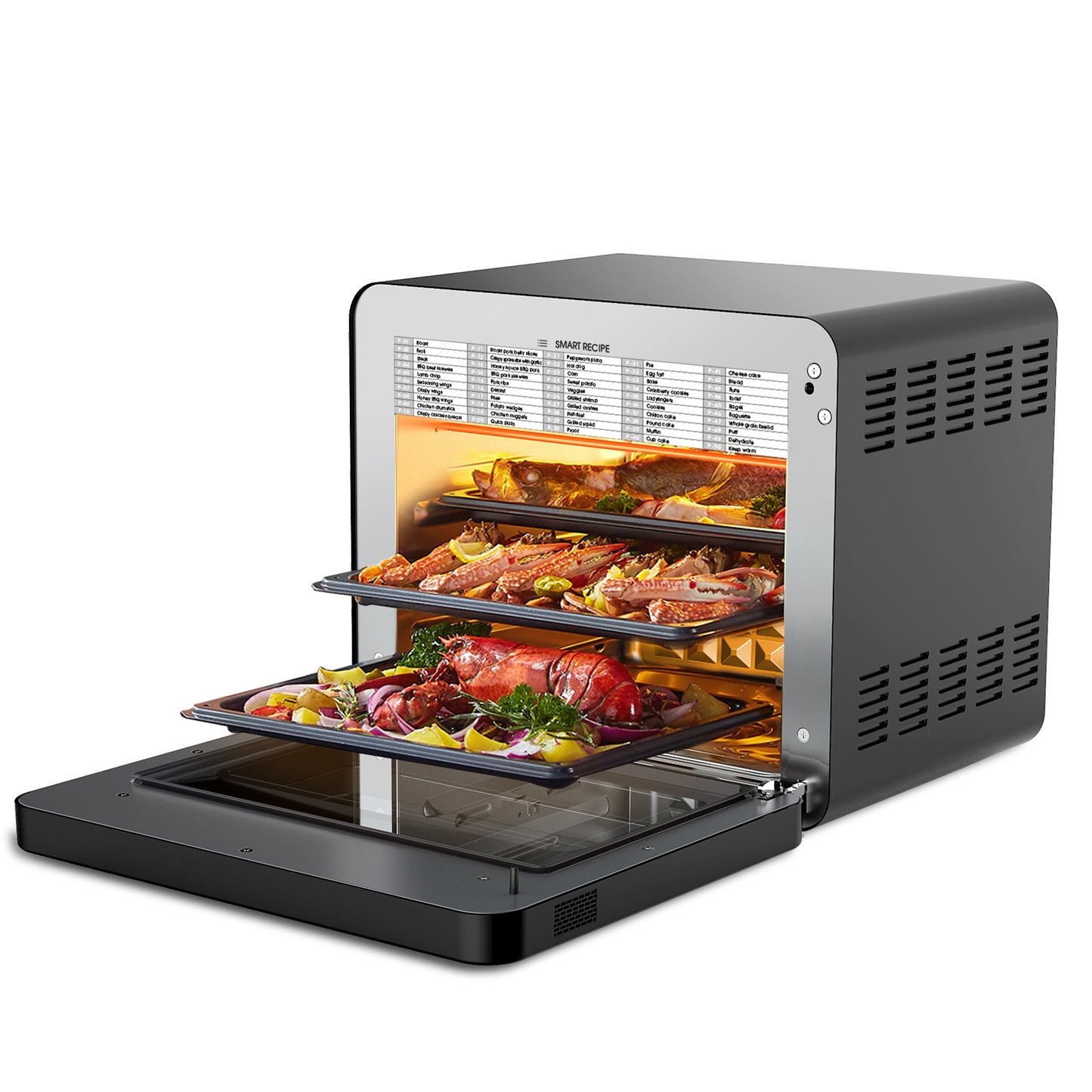 Geek Chef Steam Air Fryer Toast Oven Combo , 26 QT Steam Convection Oven Countertop , 50 Cooking Presets, With 6 Slice Toast, 12 In Pizza, Black Stainless Steel.