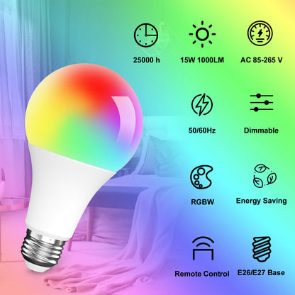 Alexa LED Light Bulb 15W RGB Smart Wireless Remote Dimmable Lamp Color Changing Smart WiFi LED Light Bulb Multi-Color For Alexa