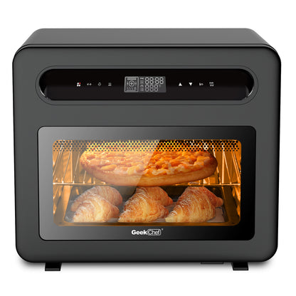 Geek Chef Steam Air Fryer Toast Oven Combo , 26 QT Steam Convection Oven Countertop , 50 Cooking Presets, With 6 Slice Toast, 12 In Pizza, Black Stainless Steel.