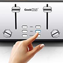 Geek Chef Toaster 4 Slice, Stainless Steel Extra-Wide Slot Toaster With Dual Control Panels Of Bagel,Defrost,Cancel Function