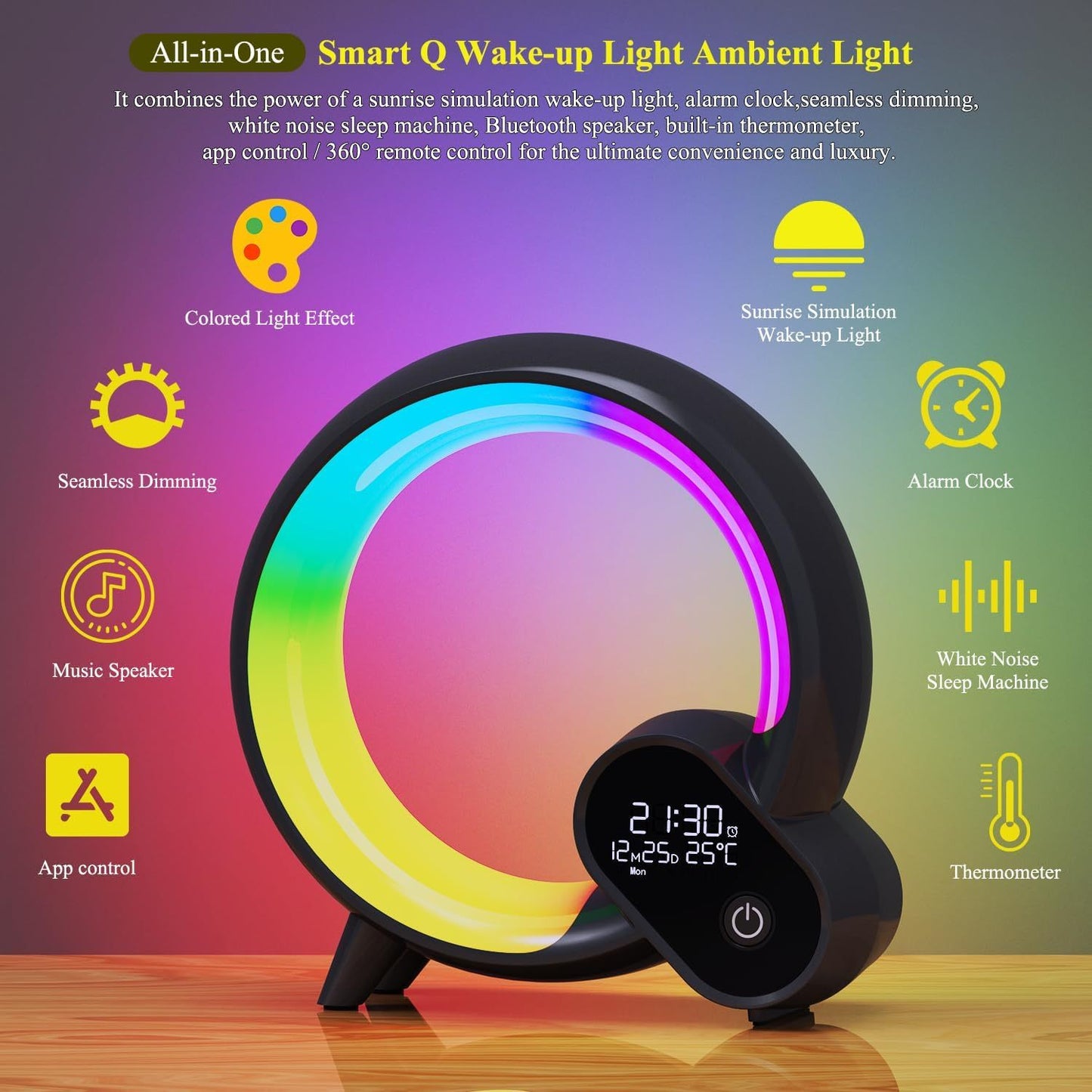 Smart Creative Q Light Analog Sunrise Digital Display Alarm Clock Bluetooth Audio Intelligent Wake-up Q Colorful Atmosphere Light