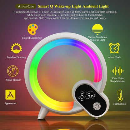 Smart Creative Q Light Analog Sunrise Digital Display Alarm Clock Bluetooth Audio Intelligent Wake-up Q Colorful Atmosphere Light