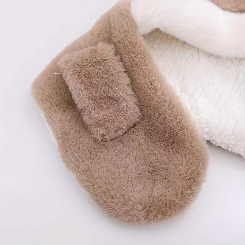 Cute Deer Hat Women Plush Rabbit Ear Funny Lolita Sweet Kawaii Winter Fluffy Fleece Warm Hat Plush Winter Thickened Cute Antlers Baby Hat With Scarf For 5-10 Y Children