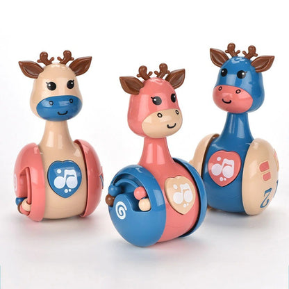 Sliding Deer Baby Tumbler Rattle 3 In 1 Sliding Tumbler Toy Baby Rattle Montessori Bath Toy For W Built-in Ring Bear Roly-Poly Early Learning Christmas Tumbler