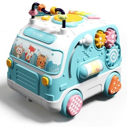 Baby Musical Bus Toys Toddler Activity Cube With Lights & Sounds Rotating Gear