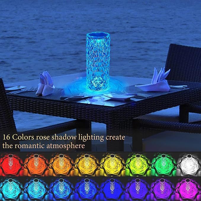 LED Crystal Table Lamp Rose Light Touch Enabled 16 Colors