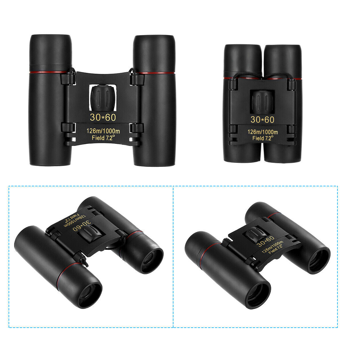 Binoculars 30x60 Zoom Travel Compact Folding Telescope Hunting Day Night Outdoor Small Pocket Binoculars Compact Adults for Hunting / Bird Watching