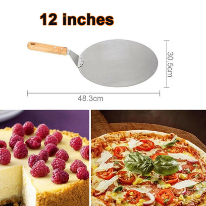 Stainless Steel Pizza Paddle Peel Bakers BBQ Oven Restaurant Tray Wooden Handle