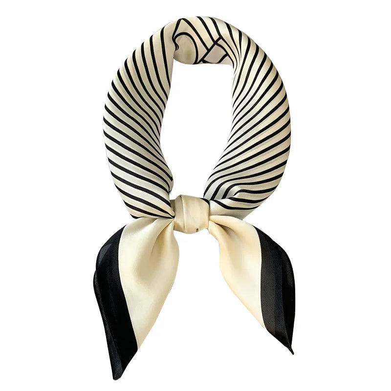 Luxury Silk Square Plaid Scarf, Satin Neck Hair Tie