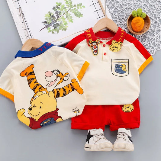 Winnie The Pooh Baby Toddler Kids Short Sleeve Polo T-shirts + Shorts 2pcs