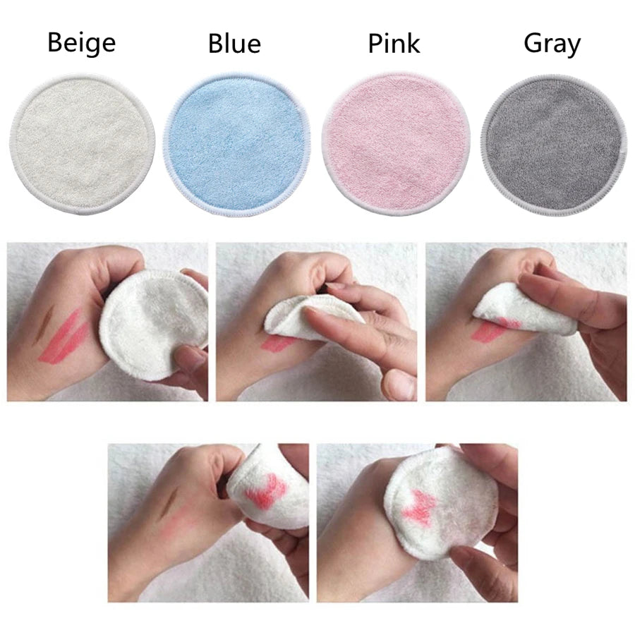 Reusable Bamboo Makeup Remover Pads 12pcs/Bag Washable Rounds Cleansing Facial Cotton Make Up Removal Pads Tool